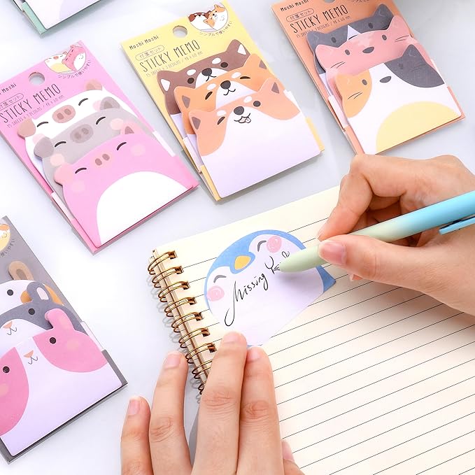 Cute Sticky Notes, 12 Pack 540 Sheets Kawaii Cartoon Animal Sticky Notes, Mini Cartoon Notes Animals Shape Markers Flags Self-Stick Memo Pads for School Home Office