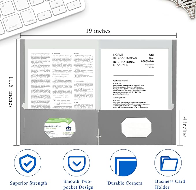 Zzrywuty File Folders with Pockets Letter Size,25-Pack Paper Folders with Card Slot,Grey Two Pocket Folders for School Students,Businessmen,Home and Office Workers