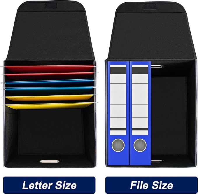 File Organizer Box with Lid (Beige, 14.9 x 12.59 x 10.8 inch, 2-Pack) | Large Hanging File Folder Organizer with Plastic Slide, Collapsible Portable Filing Storage Boxes for Office/Decor/Home