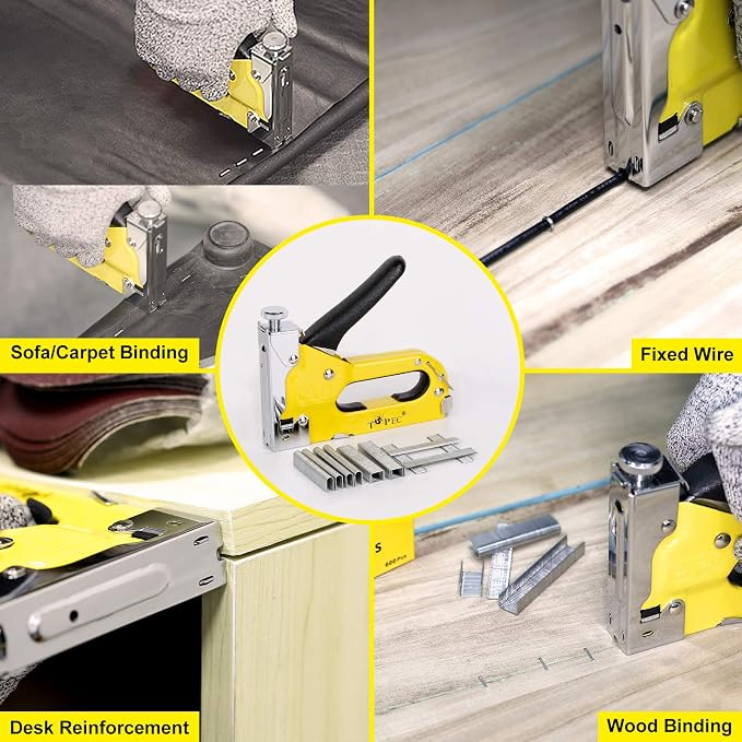 Upholstery Staple Gun, TOPEC 3 in 1 Heavy Duty Staple Guns/Home Use with 900 Staples - Manual Brad Nailer Power for Fixing, Material, Decoration, Carpentry, Furniture, Wood, DIY