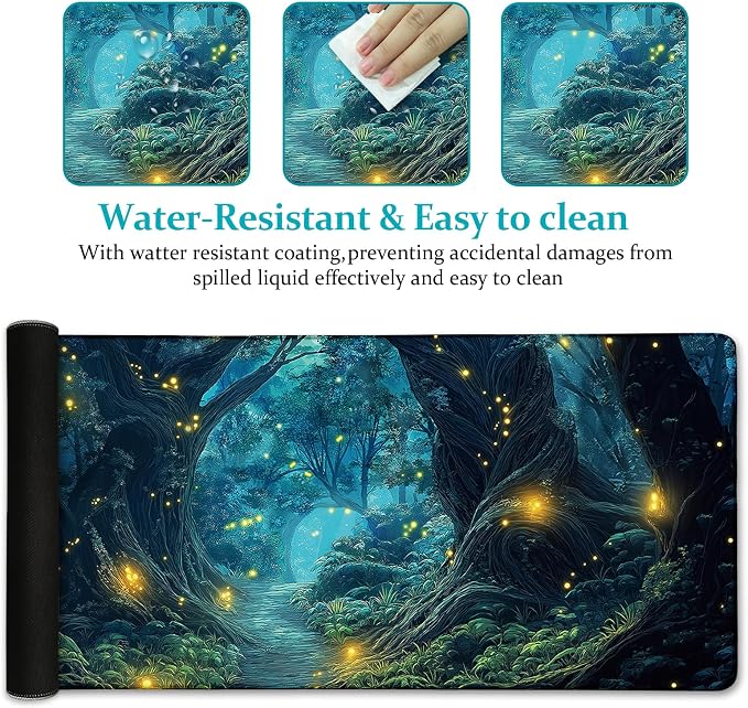 LIMKRIAN Firefly Forest Mouse Pad Large Desk Mat, Extra Large Gaming Computer Mousepad with Stitched Edges Non-Slip, Keyboard Mouse Pad for Desktop Cute Aesthetics Home Office Desk Accessories 31.5in