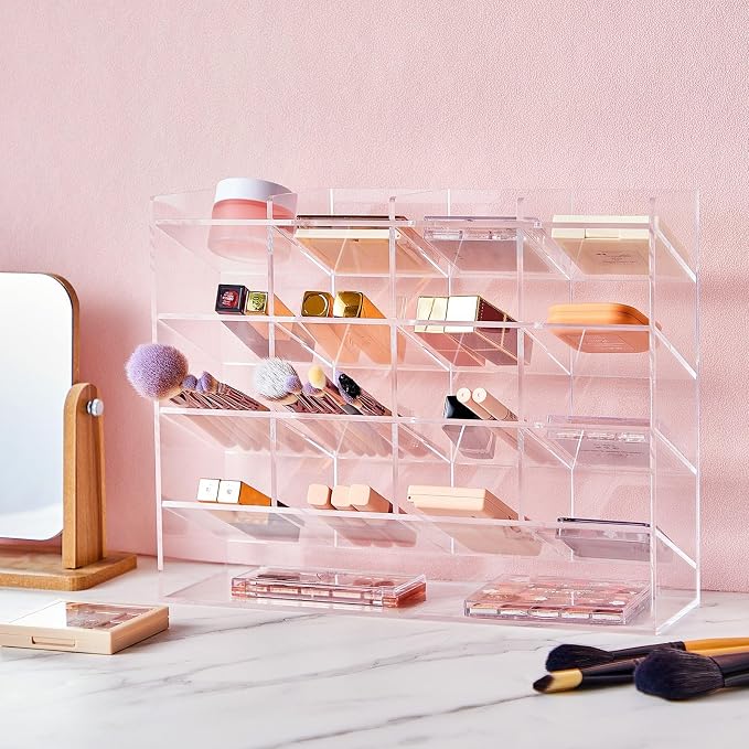 MotiMind Acrylic Pen Organizer Storage for 200 Markers Vertical Marker Organizer Acrylic Pen Display Holder for Office Desk Desktop Stationery Pencil Storage, Clear, 13 x 4 x 10.2 Inch