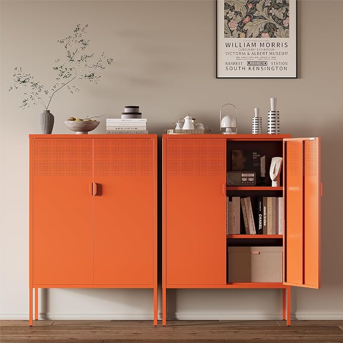 Metal Storage Cabinet,2 Door TV Stand, Metal Mesh Accent Cabinet | Magnetic Door Closure,Low Storage Cabinets with Doors and Shelf for Home,Office,Living Room