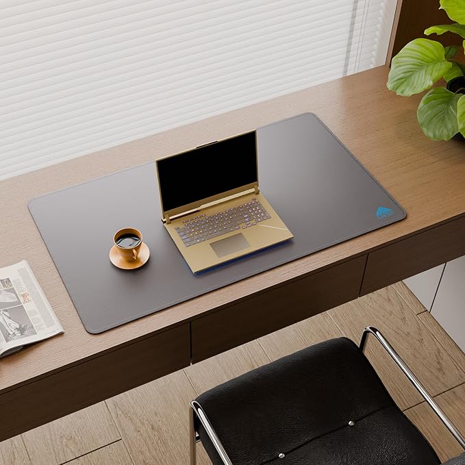 Cacoy 36 x 20 inch Large Gaming Mouse Pad with Stitched Edges, Extended Mousepad with Micro-Weave Cloth, Non-Slip Base Desk Matt for Desktop, Water Resist Keyboard Pad for Gamer, Office & Home, Grey