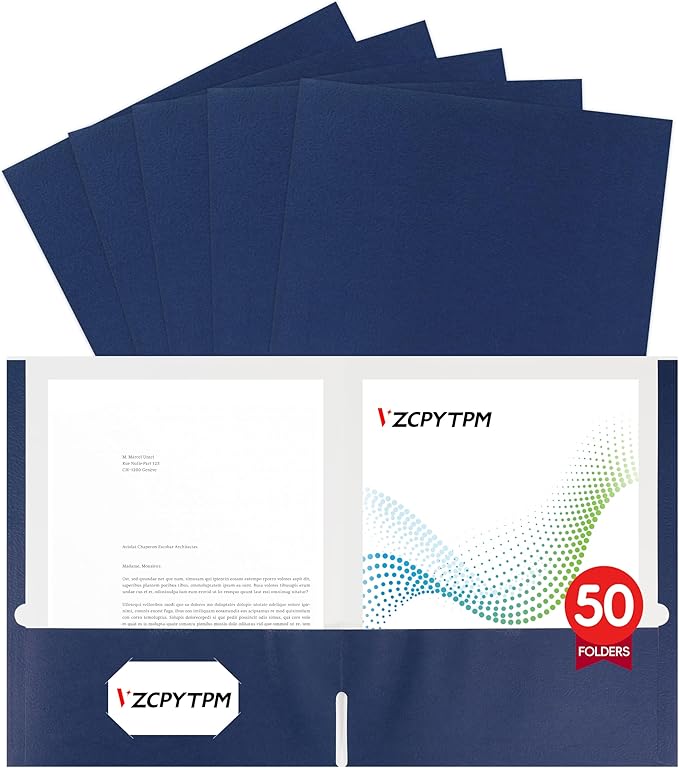 50 Packs Navy Blue Two Pocket Folders,File Folder Letter Size,8.5x11Inches File Folders for Office,School and Home,Organizer File Folder
