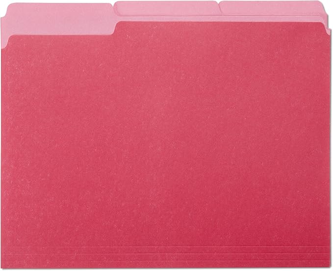 Amazon Basics File Folders with Tabs for Filing, 1/3-Cut Tab, 8.5x11 inches, Letter Size, Red, Pack of 100