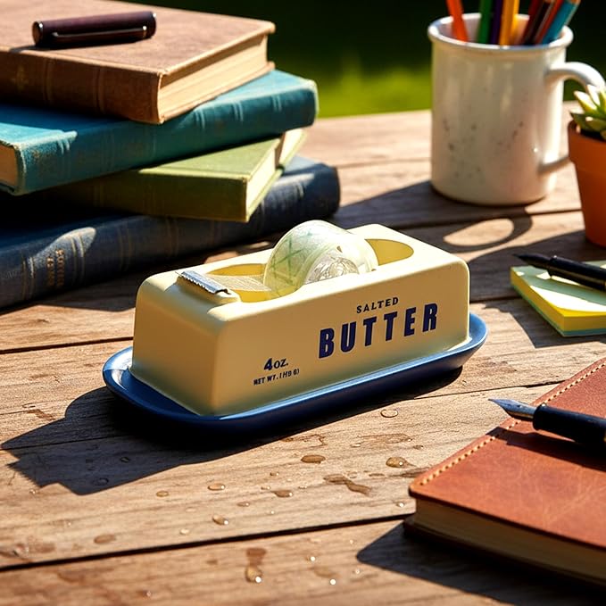 Resin Butter Shaped Funny Tape Dispenser, Novelty Packing Tape Dispenser | YOUERDA; Desk Fits Standard Tapes, Fun Office Home School Supplies, Teens & Students Cute Stationery Gift