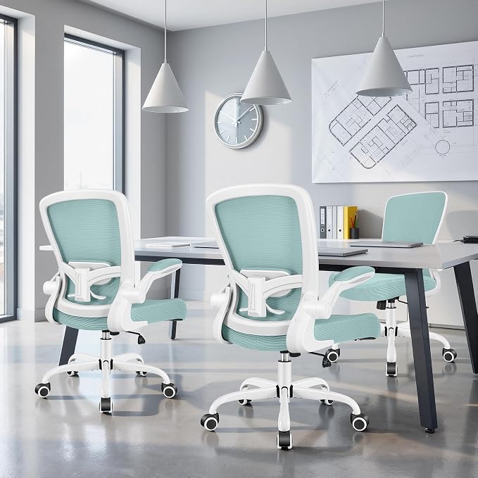 FelixKing Office Chair, Ergonomic Desk Chair Breathable Mesh Chairs Adjustable High Back Lumbar Support Flip-up Armrests, Executive Rolling Swivel Comfy Computer Chairs Home Office Light Blue