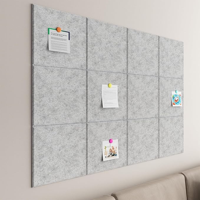 Felt Bulletin Board Tiles, Cork Board Alternative, 48 x 36 in | 0.35 in modular felt wall tiles for notes, photos, schedules, reminders in offices, classrooms, home & office workspace