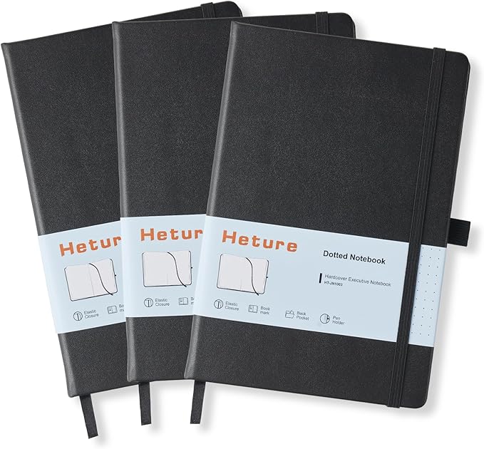 Hardcover Dotted Notebooks, A5 Dotted Journal Notebook for Writing 160 Pages, 8.2 x 5.5 inch, Classic Dotted Notebooks for College/Work/Travel(Dotted-3 Pack, Black)