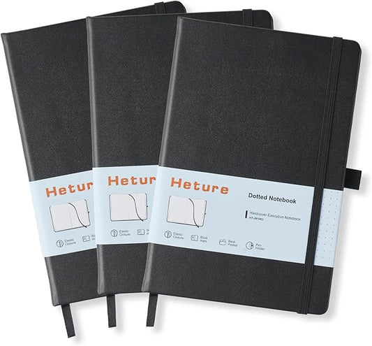 Hardcover Dotted Notebooks, A5 Dotted Journal Notebook for Writing 160 Pages, 8.2 x 5.5 inch, Classic Dotted Notebooks for College/Work/Travel(Dotted-3 Pack, Black)