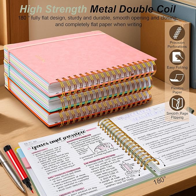 Hardcover Spiral Notebook 8.5"x11" Journal Notebook with Tabs and Removable Dividers 300 Pages 5 Subject Notebook College Ruled, Faux Leather Spiral Bound Notebook for Women School Work (Sage Green)