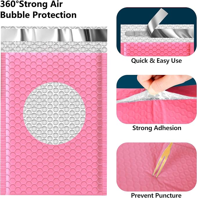 JinRuiKJ Bubble Mailers 8.5x12" 25 Pack, Padded Envelopes, Strong Adhesion Padded Mailers, Cushioning Padded Shipping Envelopes for Jewelry, Makeup - Pink