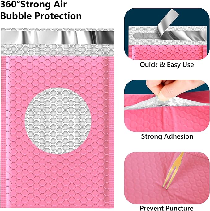 JinRuiKJ Bubble Mailers 8.5x12" 25 Pack, Padded Envelopes, Strong Adhesion Padded Mailers, Cushioning Padded Shipping Envelopes for Jewelry, Makeup - Pink