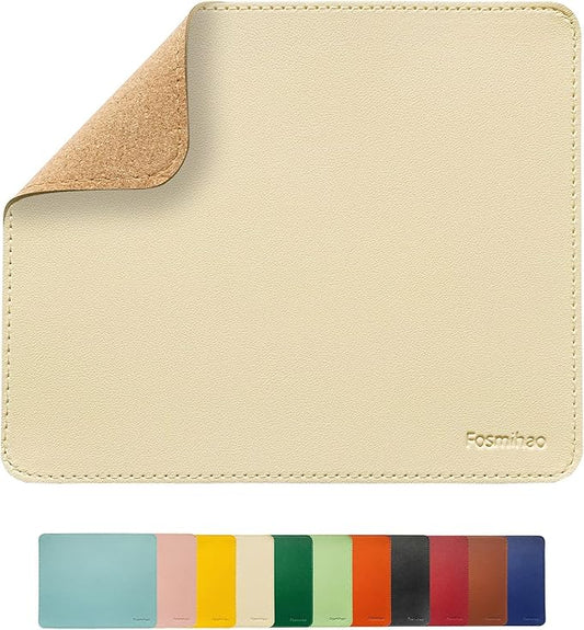 Leather Mouse Pad - Wood Mouse Pad, Double Side Mouse Pad with Stitched Edge, Waterproof Ultra Thin Mouse Pad for Computers, Laptop, Office & Home, 10.2 x 8.3 Inch, 1 Pack (Beige)