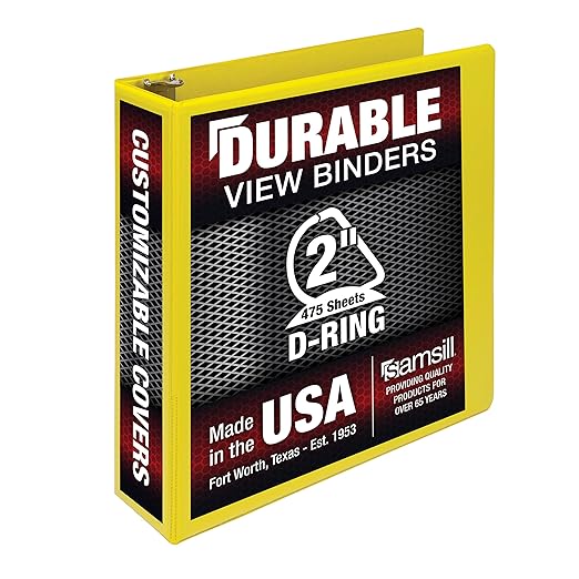 Samsill Durable 2 inch 3 Ring Binder, D Ring Binder, 100% Recycled Chipboard, Yellow