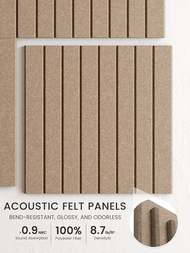 Bumusty Large Cork Board Alternative-36 x 24" Felt Bulletin Board Tiles, with 30 Pushpins, 40 Adhesive Tabs, 6-Pack Slat Wall Paneling, Cork Boards for Office Push Pin Board Felt Board-Taupe