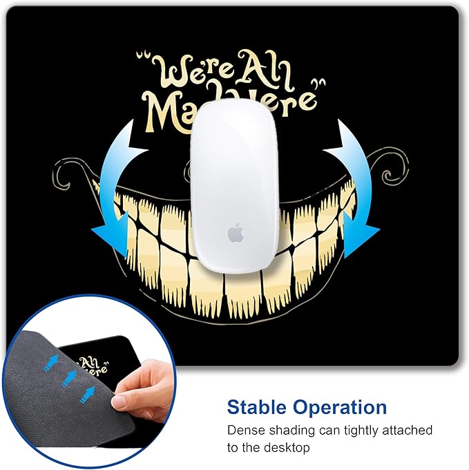 We're All Mad Here Funny Mouse Pad, Small Non-Slip Rubber Gaming Mousepad for Wireless Mouse, Desk Mat for Office & Home Use