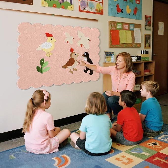 Scalloped Bulletin Board 36x24 inches, Decorative Felt Pin Board for Wall | Cute Cork Board Alternative with Push Pins, Foldable Display Vision Board for Photos, Notes & Reminders