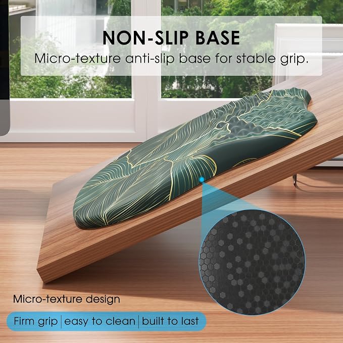 MROCO Ergonomic Mouse Pad with Wrist Support, 11.8 x 7.8 in, Green Leaves | Memory Foam Wrist Rest Mouse Pad, Non-Slip Base, Smooth Lycra Surface for Office & Home, Comfortable Wrist Support