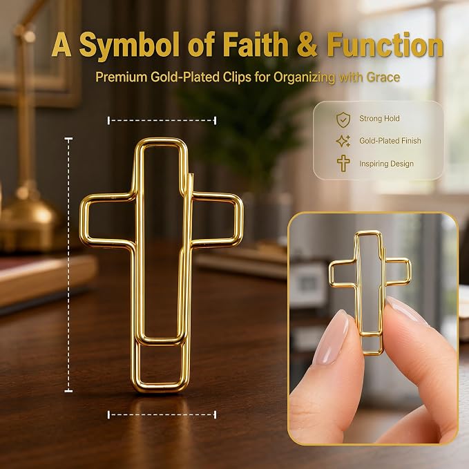 100 Pcs Gold Cross Paper Clips - Cross Paper Clips for Bible, Cross Paperclips for Bible Study and Journaling, Versatile for Home and Office Use