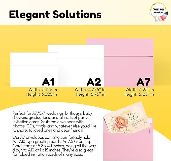 110 5x7 Pink Invitation Envelopes - for 5x7 Cards - A7 - (5 ¼ x 7 ¼ inches) - Perfect for Weddings, Graduation, Baby Shower - 120 GSM - Peel, Press & Self Seal - Square Flap