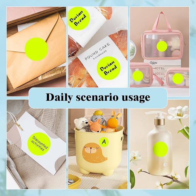 PARLAIM 2 Inch Round Adhesive Color-Code Dot Stickers,4Rolls/2000 per Rolls dots Label Dispenser Box, Circle Stickers Label Inch Coding Labels (Fluorescent Yellow)