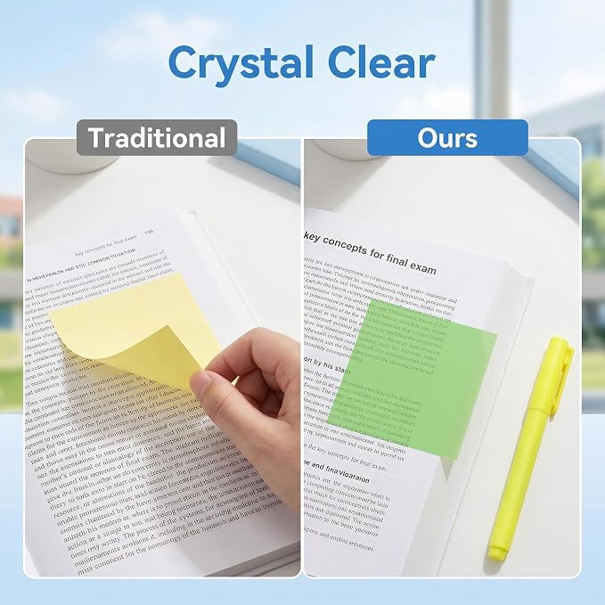 12 Boxes of Transparent Pull-Out Sticky Notes (960 Sheets Total) - Office Stationery Work Accessories with Strong Adhesion, No Residue, 50 Reuses Per Sheet, Suitable for Office Work