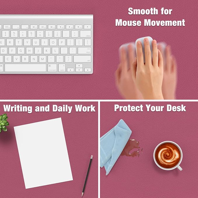 Hsurbtra Desk Pad, 30" x 14" PU Leather Desk Mat, XL Extended Mouse Pad, Waterproof Desktop Blotter Protector, Non-Slip Ultra Thin Large Laptop Keyboard Writing Mat for Office Home, Deep Red