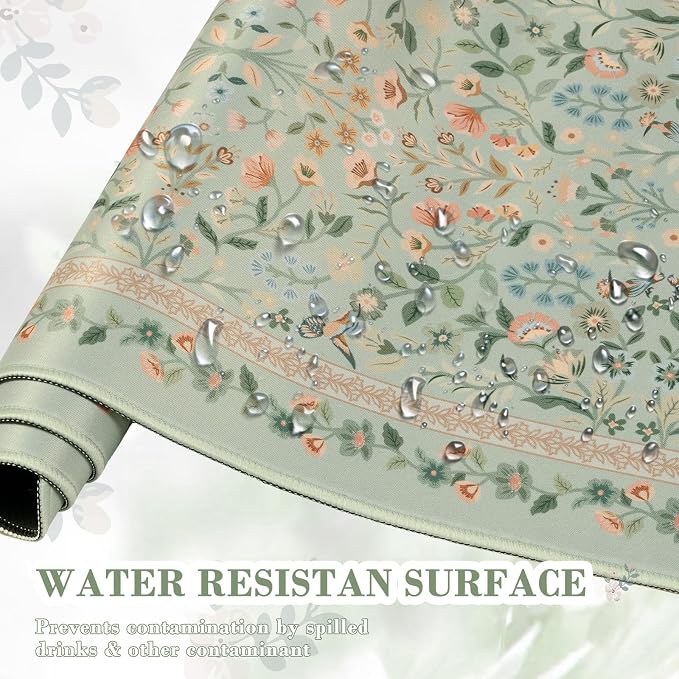 iCasso Aesthetic Floral Desk Mat,31.5x11.8in Mouse Pads,Light Green | Anti-Slip Mousepad with Stitched Edges, Waterproof Computer Pad, Desk Accessories Office Decor for Women