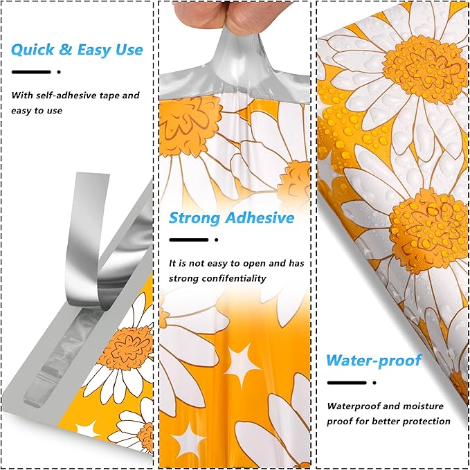 100 Pcs 6x9 Inch Poly Mailer, Waterproof & Tear-Resistant Shipping Bags with Self-Seal, Sunflower Printed Packaging for Small Business