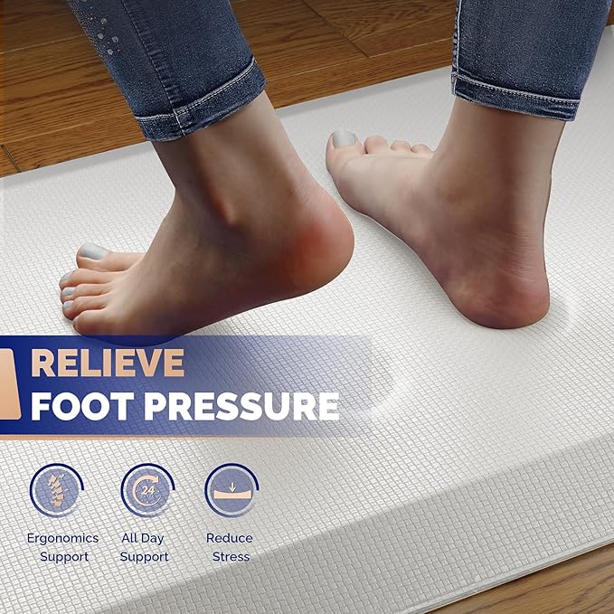 FEATOL Anti Fatigue Mats for Standing, 9/10 Extra Thick Ergonomic Standing Desk Mat, Comfort & Durable Memory Foam Standing Mat at Home,Office All Day (24" x 70", White, 2PC)