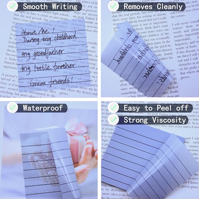 YOUDEFUL 800Pcs Transparent Sticky Note, 3"x3" Clear Sticky Note with Line | Waterproof Translucent Sticky Note for Books Annotation, Back to School Sticky Notes for Bible Study, School, Office