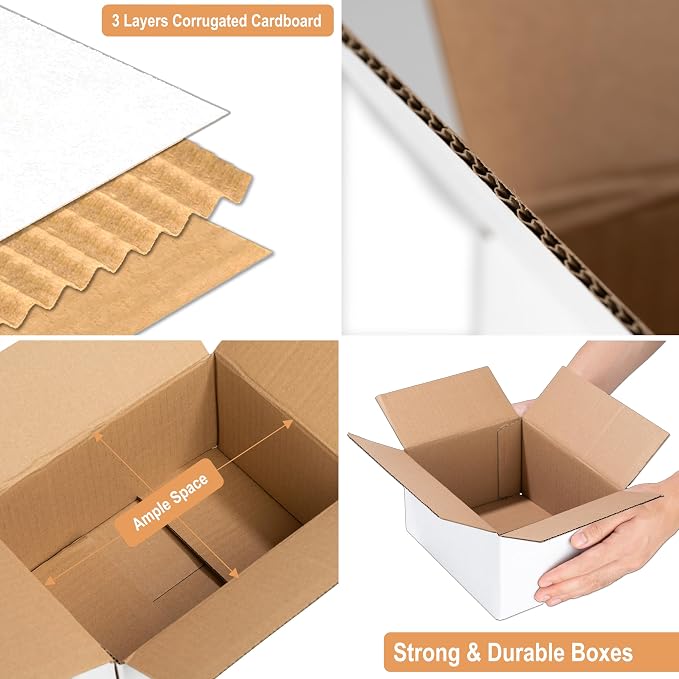 30 Pack 7x5x4'' White Cardboard Shipping Boxes, Medium Mailing Boxes For Small Business for Packing, Moving and Storage