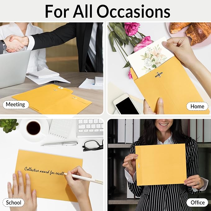 SUNEE Envelops, 9"x12" Brown Kraft Envelopes with Clasp Closure, 28-lb Paper Mailing Envelopes, 20 Count, Great for Filing, Storing or Mailing Documents