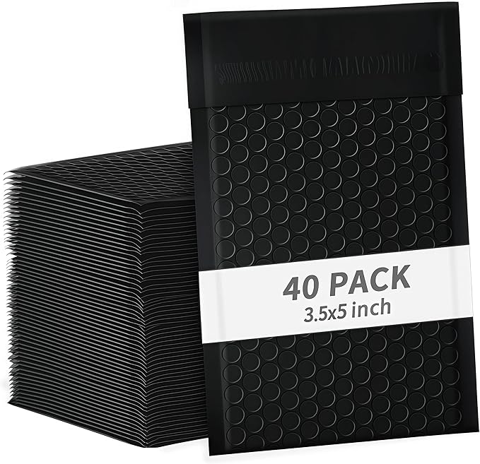 3.5x5 Inch Black Bubble Mailers 40 Pack Self-Seal Poly Padded Envelopes Suitable for Small Businesses to Package and Mail Jewelry Cosmetics, Electronic Products, Cards (Black, 3.5x5-40)