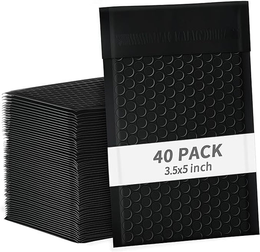 3.5x5 Inch Black Bubble Mailers 40 Pack Self-Seal Poly Padded Envelopes Suitable for Small Businesses to Package and Mail Jewelry Cosmetics, Electronic Products, Cards (Black, 3.5x5-40)