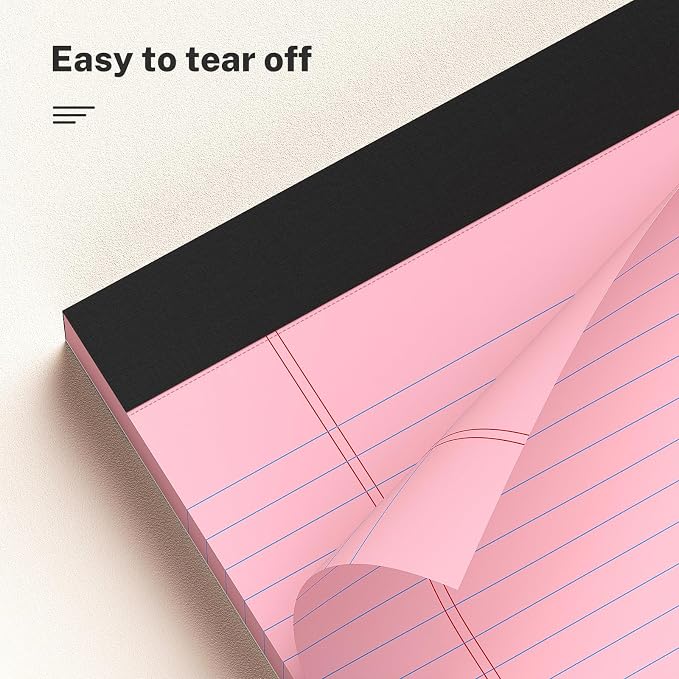 AILZFEI 8.5 x 11 Inch Pink Legal Pads, 6-Pack College Ruled Paper Note Pads Narrow Ruled Notepad Perforated Writing Pad 8.5x11 Pads of Paper 300 Sheets