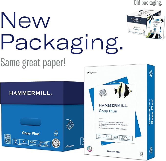 Hammermill Printer Paper, 20 lb Copy Plus, 8.5 x 11-5 Ream (2,500 Sheets) - 92 Bright
