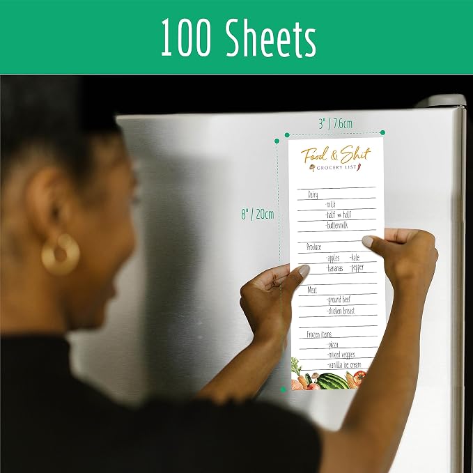 Hebayy 100 Sheets Grocery List, Magnetic Food&Shit Funny Shopping List Fresh Style Magnet Notepad Memo Note To Do List Planner for Refrigerator (3" x 8")