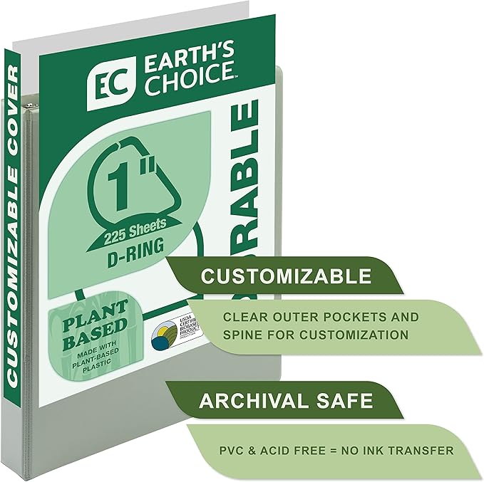 Samsill Plant-Based 1 Inch Durable D-Ring, View Binder, Eco-Friendly, USDA Certified Biobased, Single, Sage Green