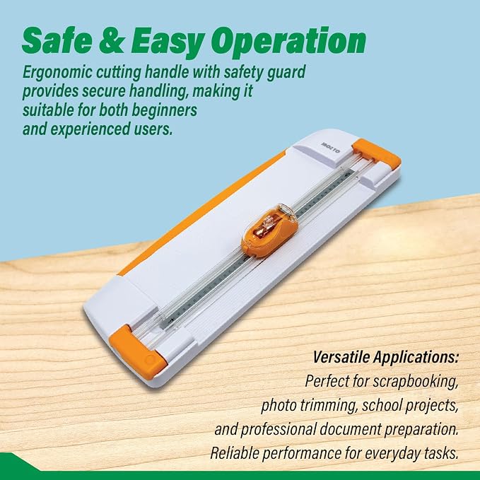 12" Portable Paper Cutter with Safety Guard for Precise Trimming of A4 Paper, cardstock & Photos. Ideal for Scrapbooking & Invitations. (Orange)