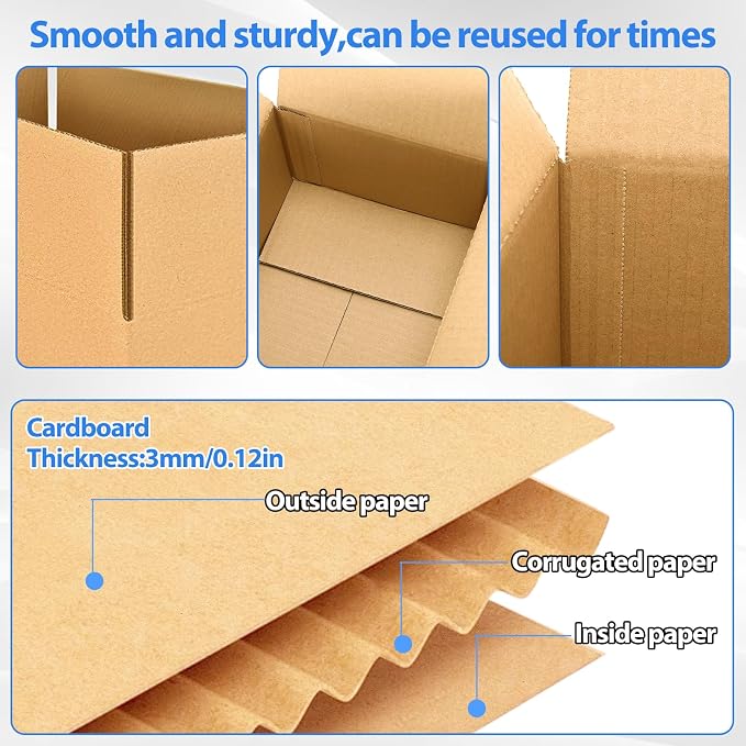 25 Pack Shipping Boxes, Brown, 9"x6"x4", Corrugated Cardboard Boxes | Small Cardboard Shipping Boxes, Kraft Mailing Boxes, for Small Business Packaging, Shippings and Storing
