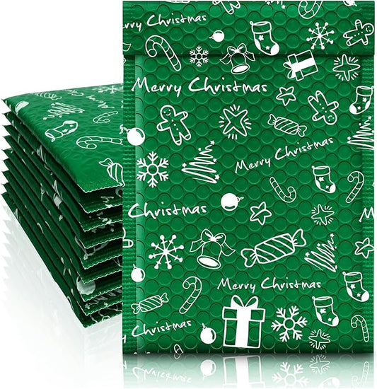 JinRuiKJ Christmas Bubble Mailers 4x8" 50 Pack, Padded Envelopes, Strong Adhesion Padded Mailers, Cushioning Padded Shipping Envelopes for Jewelry, Makeup - Green