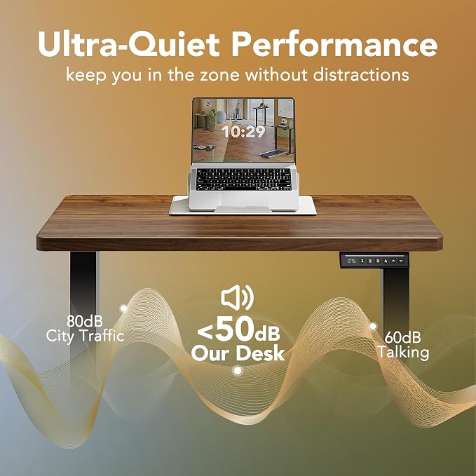 HUANUO 32x19 Inch Small Electric Standing Desk, Adjustable, Black Walnut | 176 Lbs Capacity, Rounded Corners, Wheel-Ready Feet, Compact Desktop, Apartment Workspace, 28.3–46.5 Inch Height Range