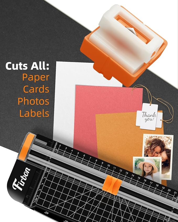 Firbon Paper Cutter Replacement Blades, Refill Blades for A4 A5 Trimmers | 2 Pieces Orange Blade Set | Spring-loaded Safety Design | Compatible for Paper Trimmer Slicer
