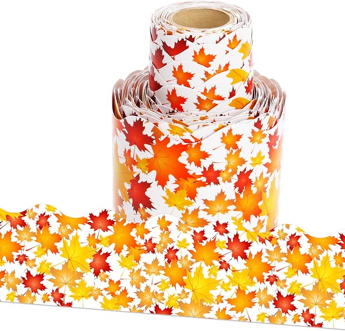 Lucleag 36Ft Maple Leaves Bulletin Board Border Roll, Thanksgiving Fall Leaves Border Autumn Leaf Bulletin Borders for Thanksgiving Fall Autumn Classroom Office Bulletins Board Decoration
