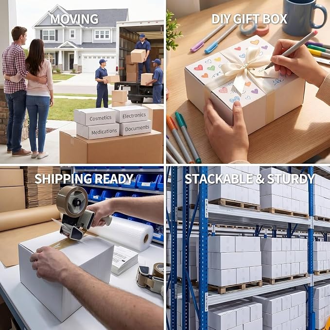40 Pack Small Shipping Boxes 9x6x3 Inches | White Corrugated Cardboard, Box for Packaging Small Business Mailing Storage Moving, Easy Assemble