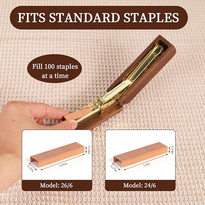MultiBey Walnut Wood Stapler for Desk, 25 Sheet Capacity with 1000 Staples | Jam-Free Natural Woodgrain Stapler. Retro Desktop Staplers & Accessories for Office, Home & School