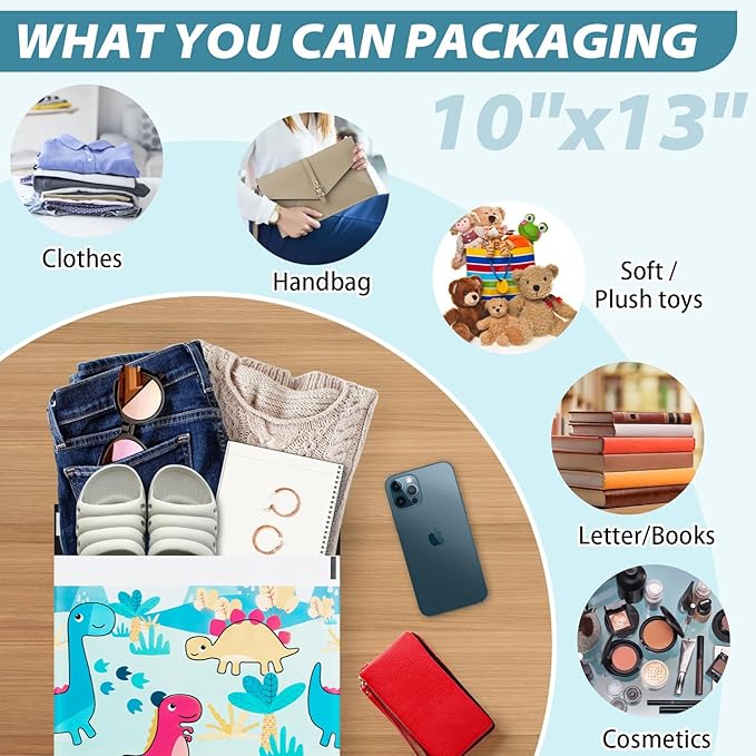 Oududianzi 100PCS Poly Mailers 10x13, Waterproof Shipping Bags, Thick Mailing Bags, Mailers Poly Bags, Shipping Envelopes, Cute Packaging Bags for Online and Offline Small business - Dinosaur